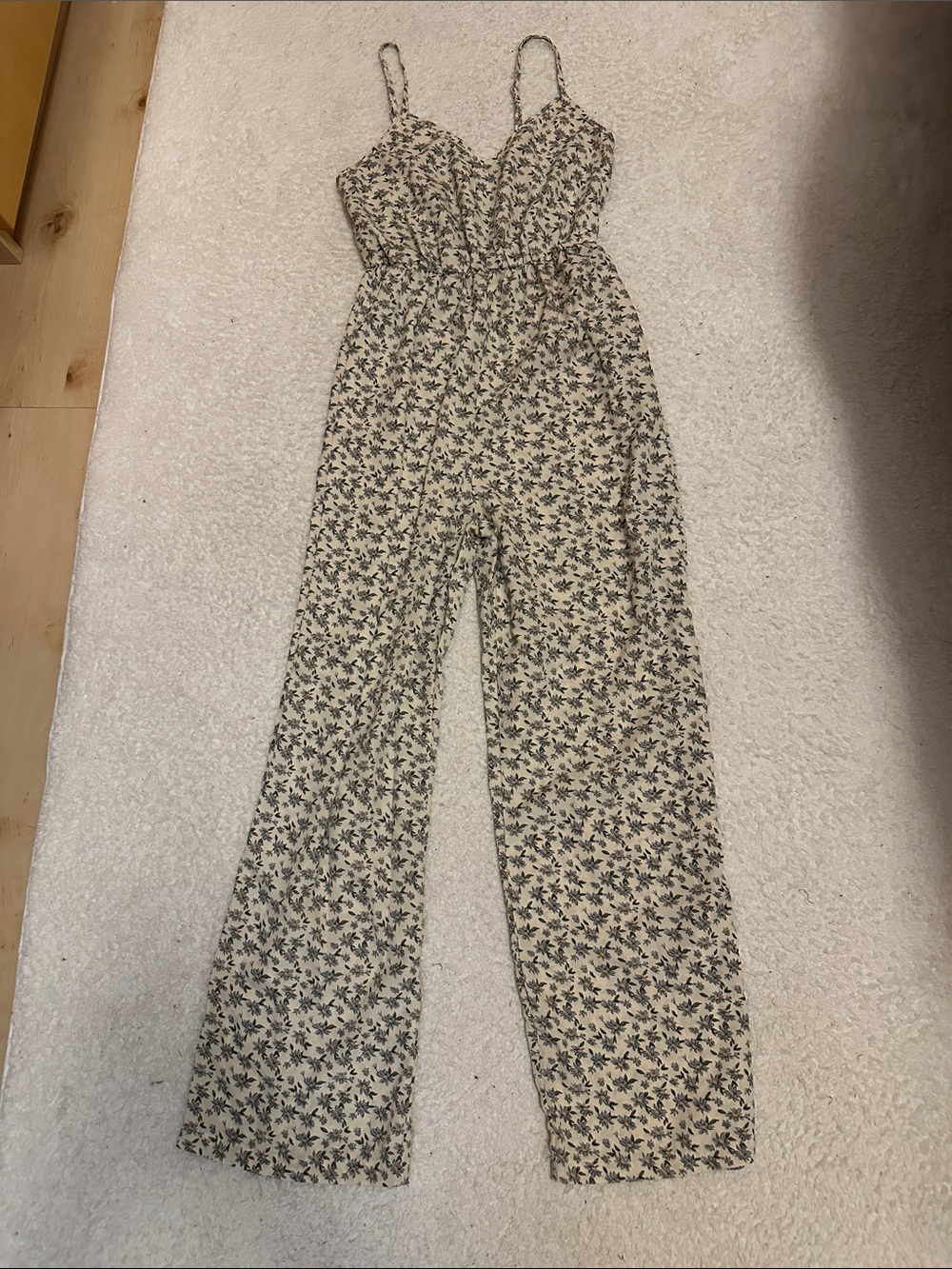 SHEIN Cream Floral Spaghetti-Strap Wide-Leg Jumpsuit